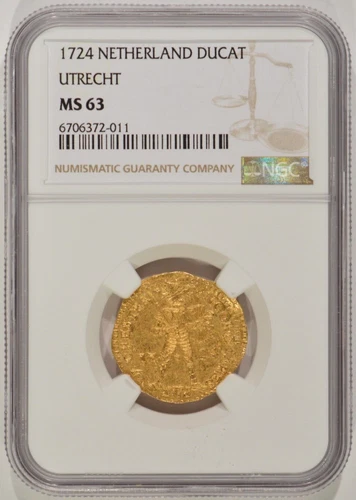 1724 Netherlands Gold 1 Ducat NGC MS63 Utrecht 6706372-011