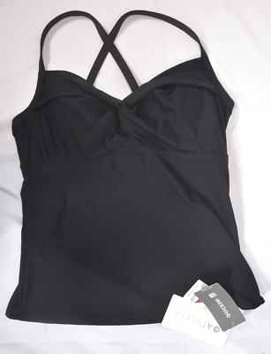 NWT MSRV $84 Athleta Sz 32D/DD Black Twist Up Tankini Swimsuit Top
