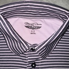 Straight Down Shirt Men's Large Gray Pink Striped Polo Golf Stretch Short Sleeve