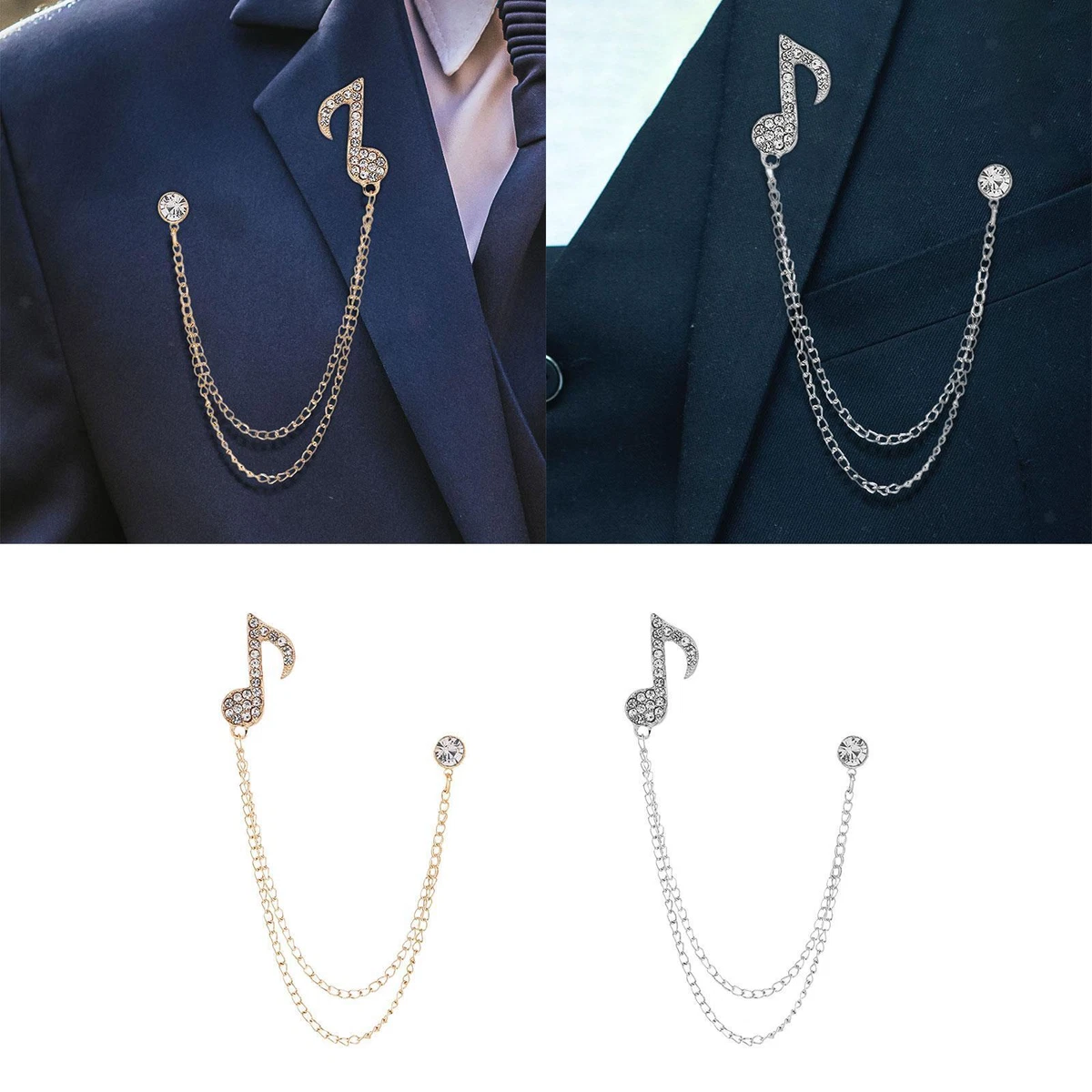 Music Note Brooch Suit Pin Fashion Decoration Elegant Tassel Chain Brooch Lapel