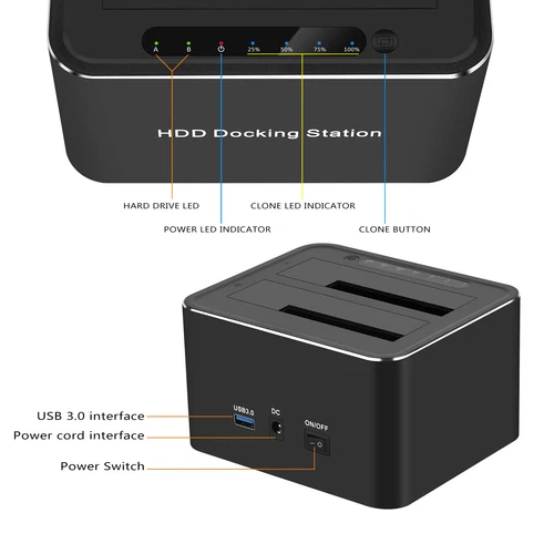 SATA dual disk cloner 2.5/3.5 inch universal hard disk base USB3.0 offline copy