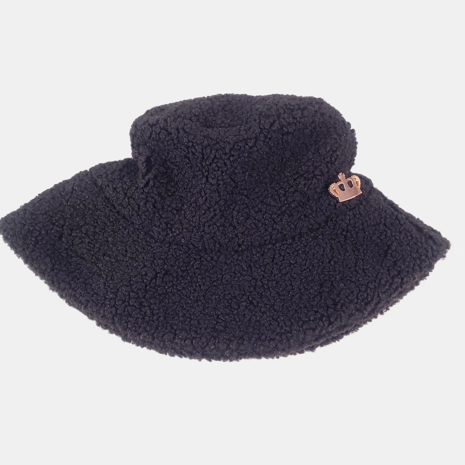 Sombrero de cubo Juicy Couture negro polar piel de caniche corona de oro rosa Y2K para mujer Foto 2 de 4