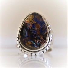 RAW AZURITE MALACHITE NATURAL GEMSTONE 925 STERLING SILVER JEWELRY RING 3 TO 12