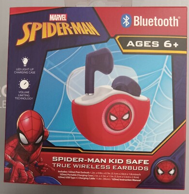 SPIDERMAN KID SAFE TRUE WIRELESS  EARBUDS AGES 6+
