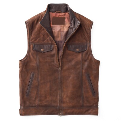 Men Vintage Style Real Distressed Leather Brown vest Quilted Real Leather  vest