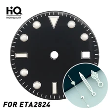 HQ 28.5mm Black Sterile Enamel Dial and Hands Sub Style Watch Parts Mod ETA2824