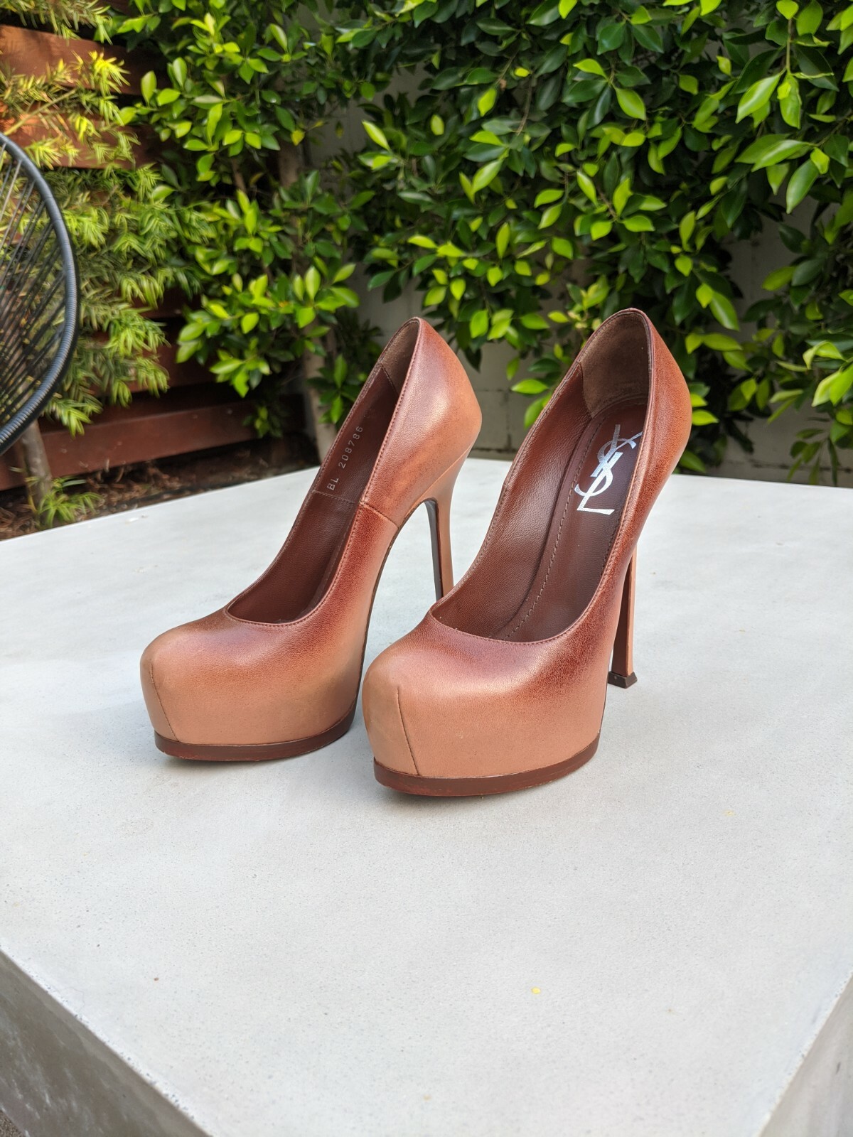 SAINT LAURENT Scarpe décolleté YSL marroni tributo plateau tacchi alti 35 5