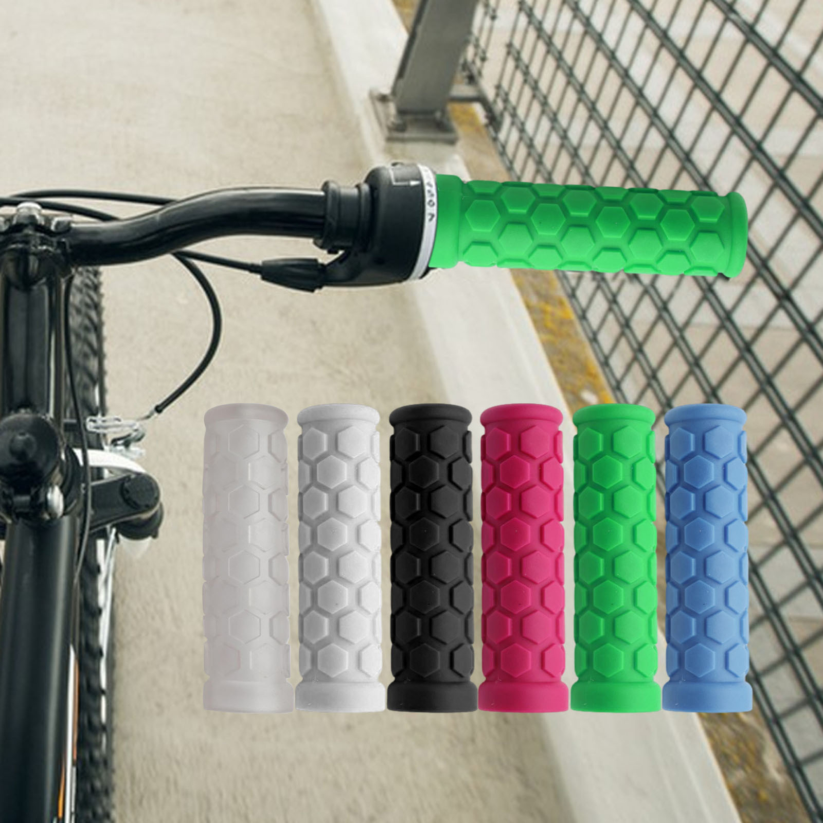 1 Pair NEW Texture Pattern Non-Slip Rubber Bike Handle Grips Fits Most Bikes