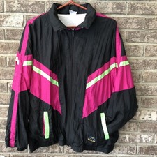 Faucetti Vintage Jogging Zip Jacket 2X Women Black Pink XXL Nylon See Pictures