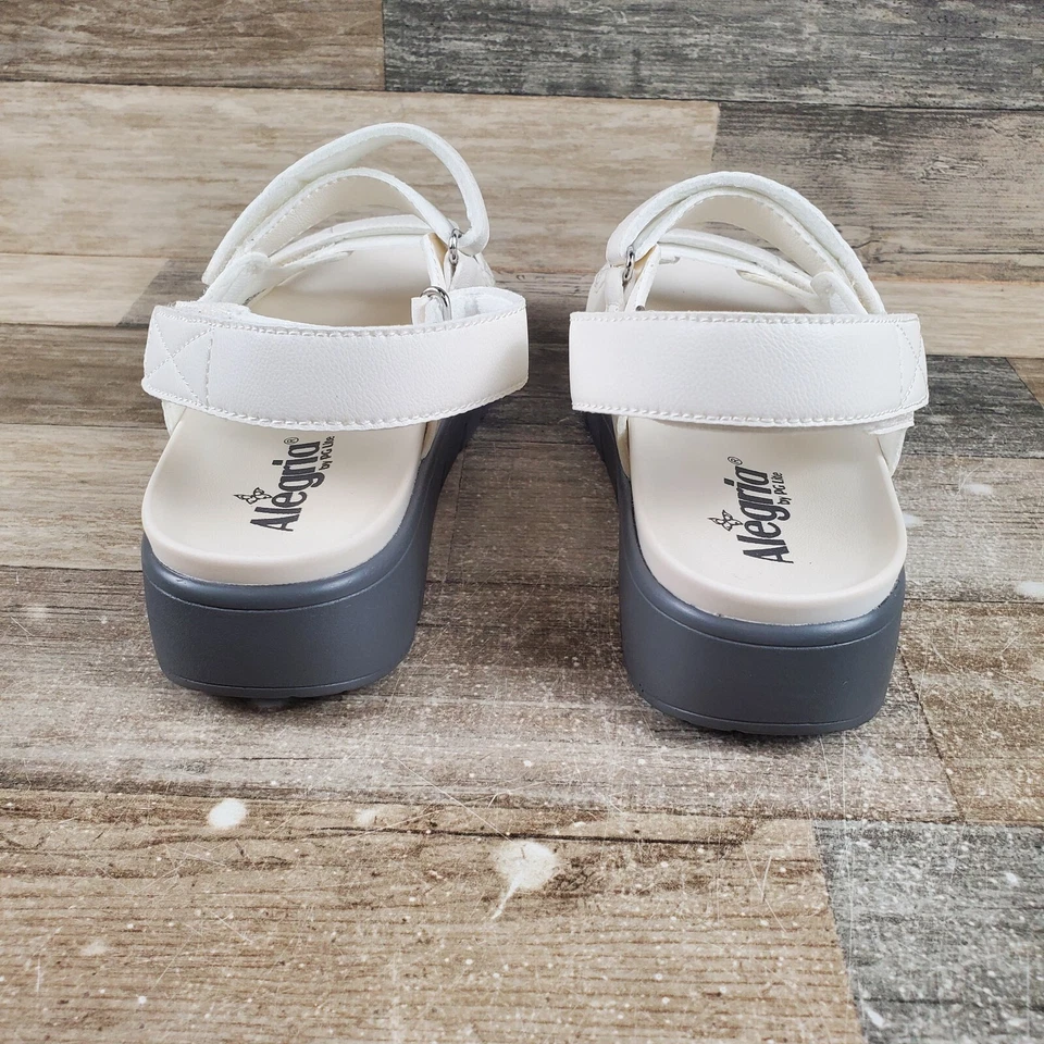 Alegria Henlee 女式凉鞋 8-8.5 码白色灰色踝带可调节绑带 — 第 3/4 张图片