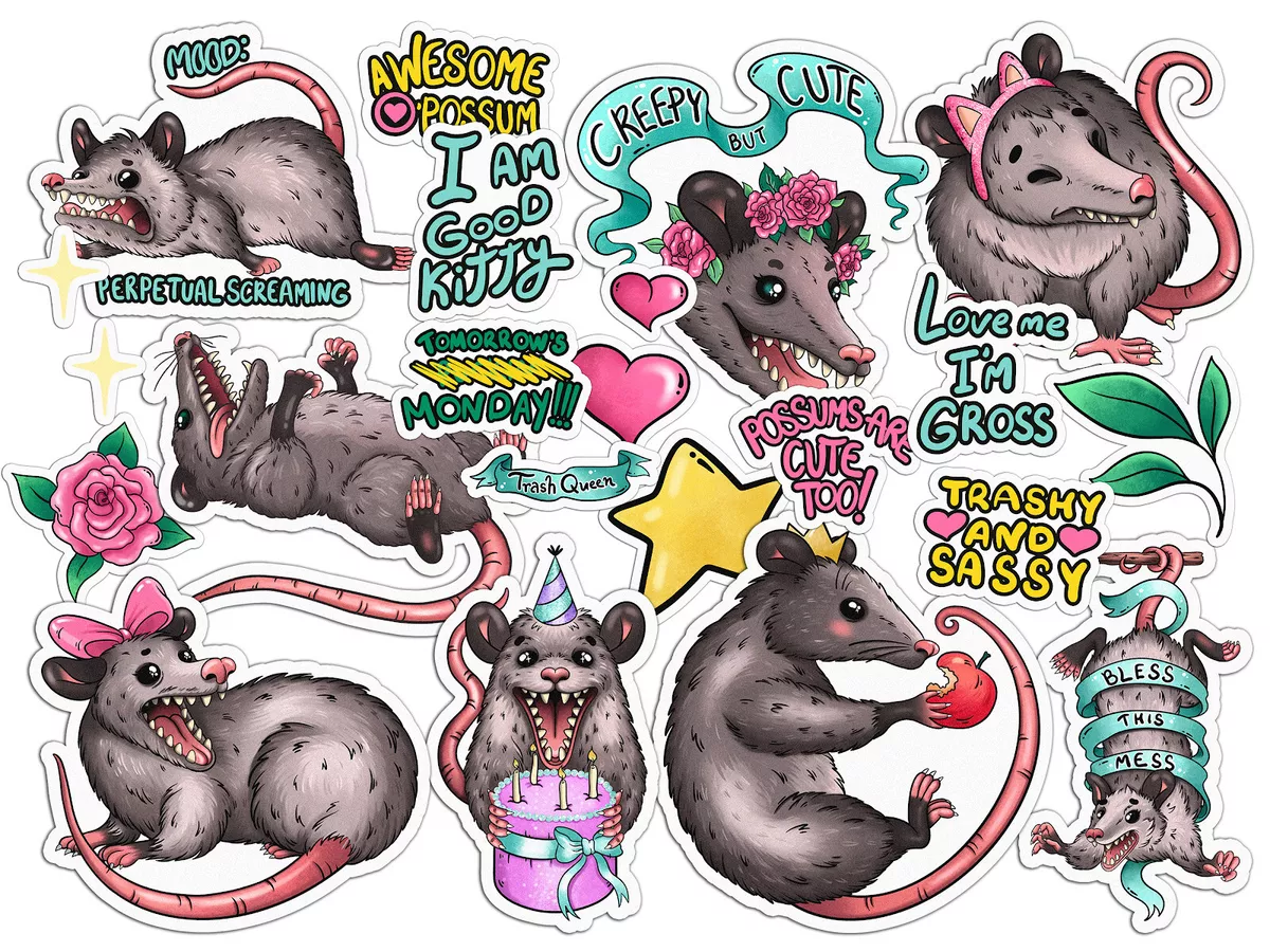 Possum Stickers Positive Stickers for Adults Cartoon Glass Small
