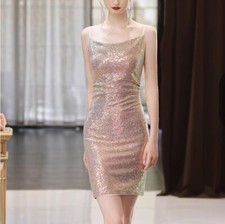 sexy Abendkleid rosa Pailletten Cocktailkleid Glitzer Clubwear Party Silvester