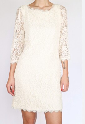 Diane Von Furstenberg Sz 8 Zarita Dress Ivory Lace Sheath Prom White Wedding F2
