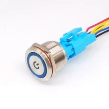22mm Waterproof 9-24V LED 5Pin ON-OFF Car Push Button Switch maintained Blue
