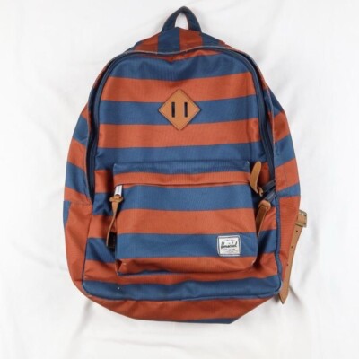 Vintage Hershel Backpack Leather Straps Navy Orange