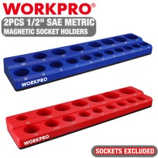 WORKPRO 2PC 1/2" Magnetic Socket Organizer Set Socket Holder Cart Set SAE Metric