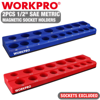 WORKPRO 2PC 1/2'' Magnetic Socket Organizer Set Socket Holder Cart Set SAE Metric