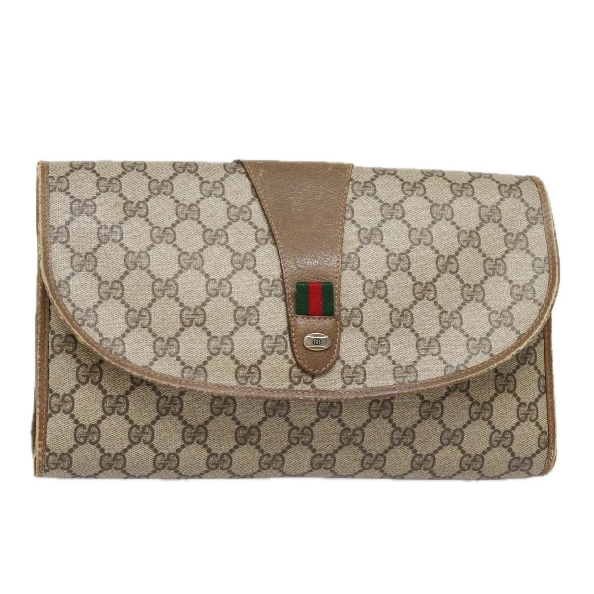 Sac pochette GUCCI GG Supreme Web Sherry Line PVC beige rouge 89 01 031 authentique 92091