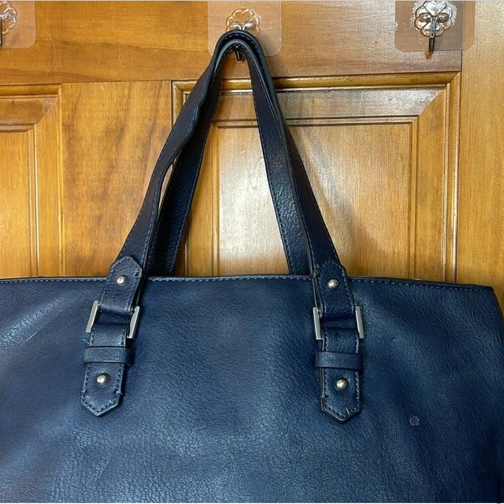 ZARA Trafaluc Borsa Tote Bag 100% Pelle Blu Navy Imbottita per Laptop 3 Scomparti