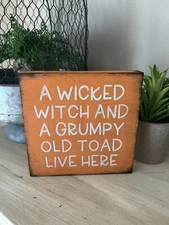 Halloween wicked witch grumpy toad farmhouse tray wooden sign