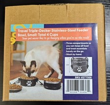 Travel Triple-Decker Stainless-Steel Feeder Bowl, Cat, Small Pet, Stackable