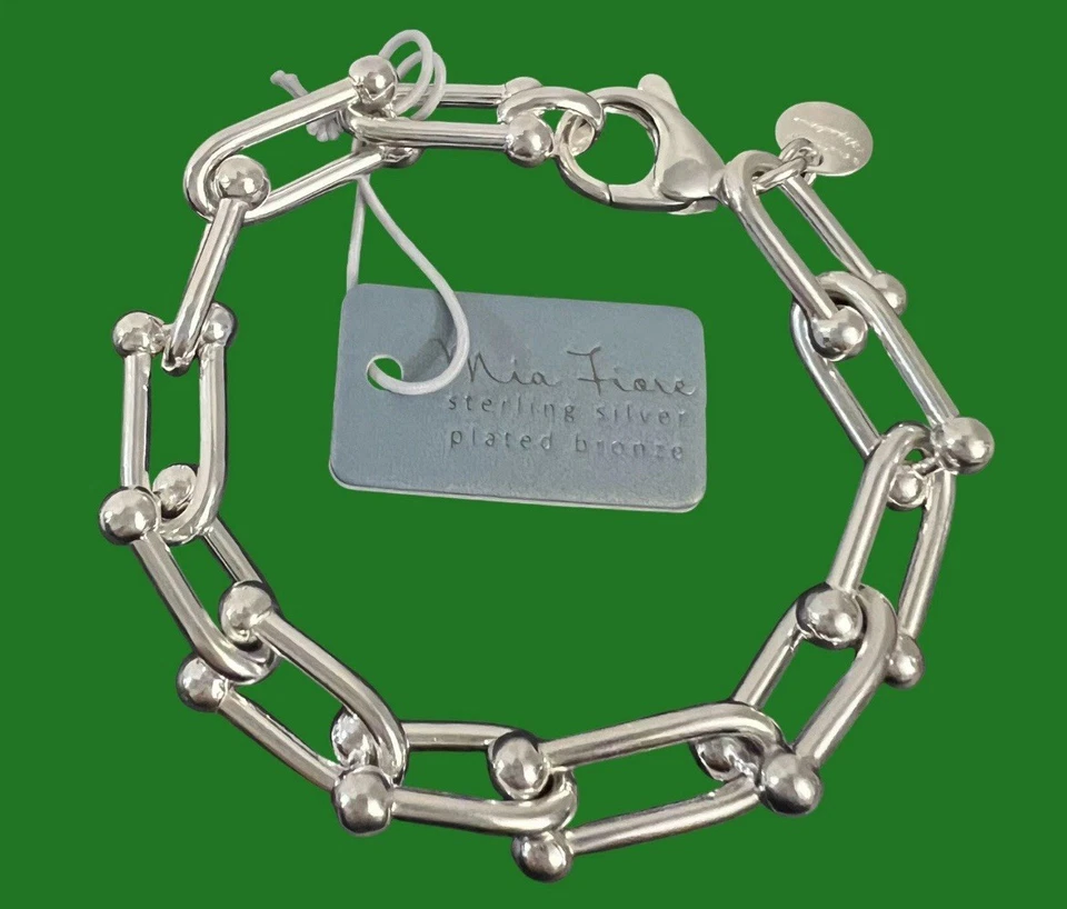 Pulsera MIA Fiore Italia Deadema Chapada en Plata de Ley Bronce Eslabón en U Nueva Foto 3 de 4