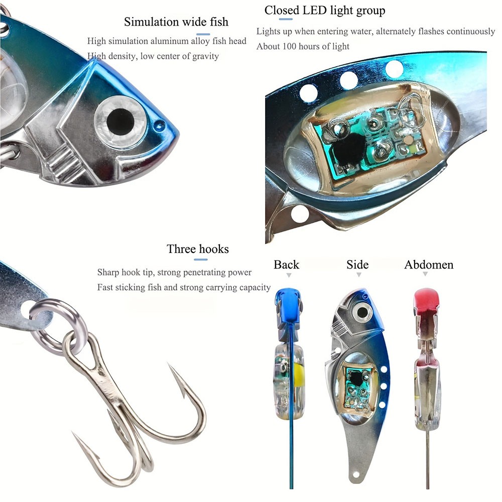 battery powered vibrating fishing lure 8cm Metal Electronic Vibration Fake Bait Faux Lure Fish Hooks with LED Light Wobbler Artificial Plastic Hard Bait Fishing Tackle