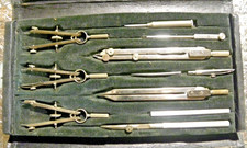Vintage Antique Drafting Set 11 pcs Original Black Leather Case Made in USA