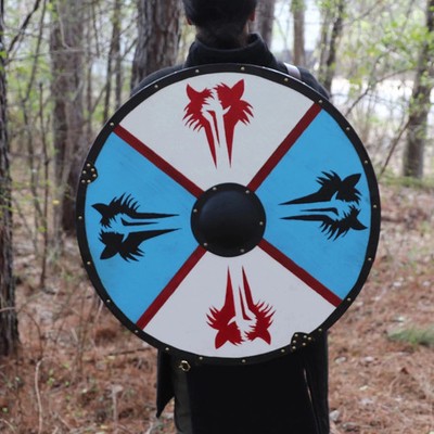 22'' Medieval Wolf Design Wooden Battle Handmade Wearable Shield Gift