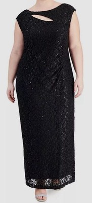 Connected Apparel Women's Black Cutout-Detail Lace Maxi Dress Plus Size 22W
