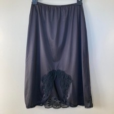Vintage Union Made Black Skirt Slip with scalloped lace trim Small