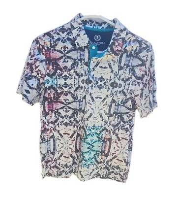 Bugatchi Uomo Mens Medium Polo Shirt 100% Mercerized Cotton Geometric Medium Sz 