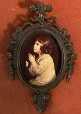 Vintage Ornate Metal Frame A Young Girl Praying - Baroque Rococo 6.5” Italy