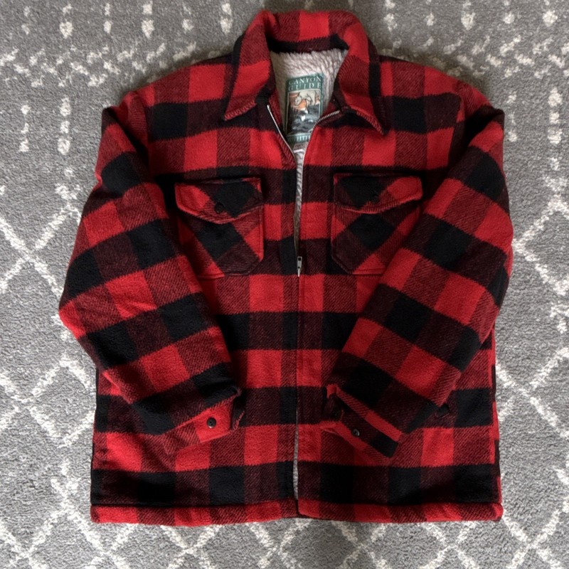 Canyon Guide Men's Red/Black Plaid Full Zip Lined Jacket Pockets, Size XL