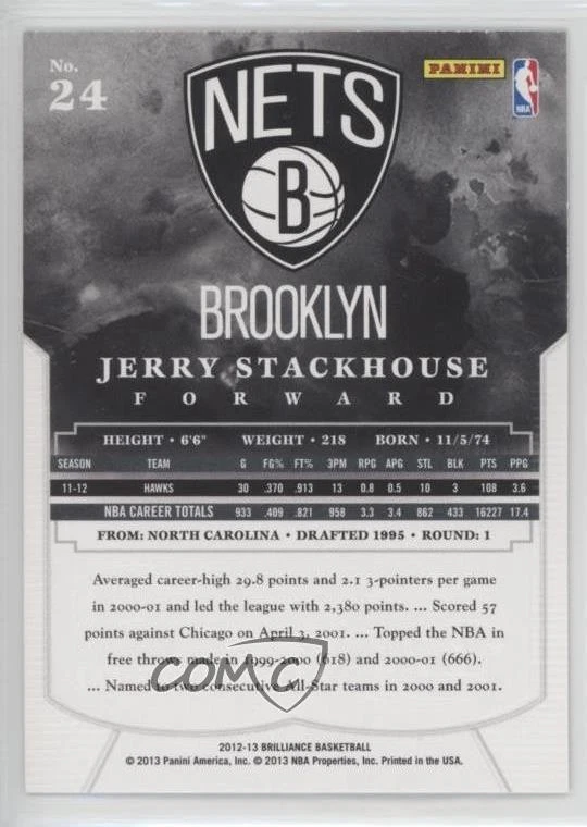 2012-13 Panini Brilliance Starburst Jerry Stackhouse #24 - Image 2 of 2