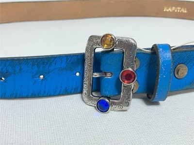 Kapital Oil leather studs disco buckle belt blue new | eBay