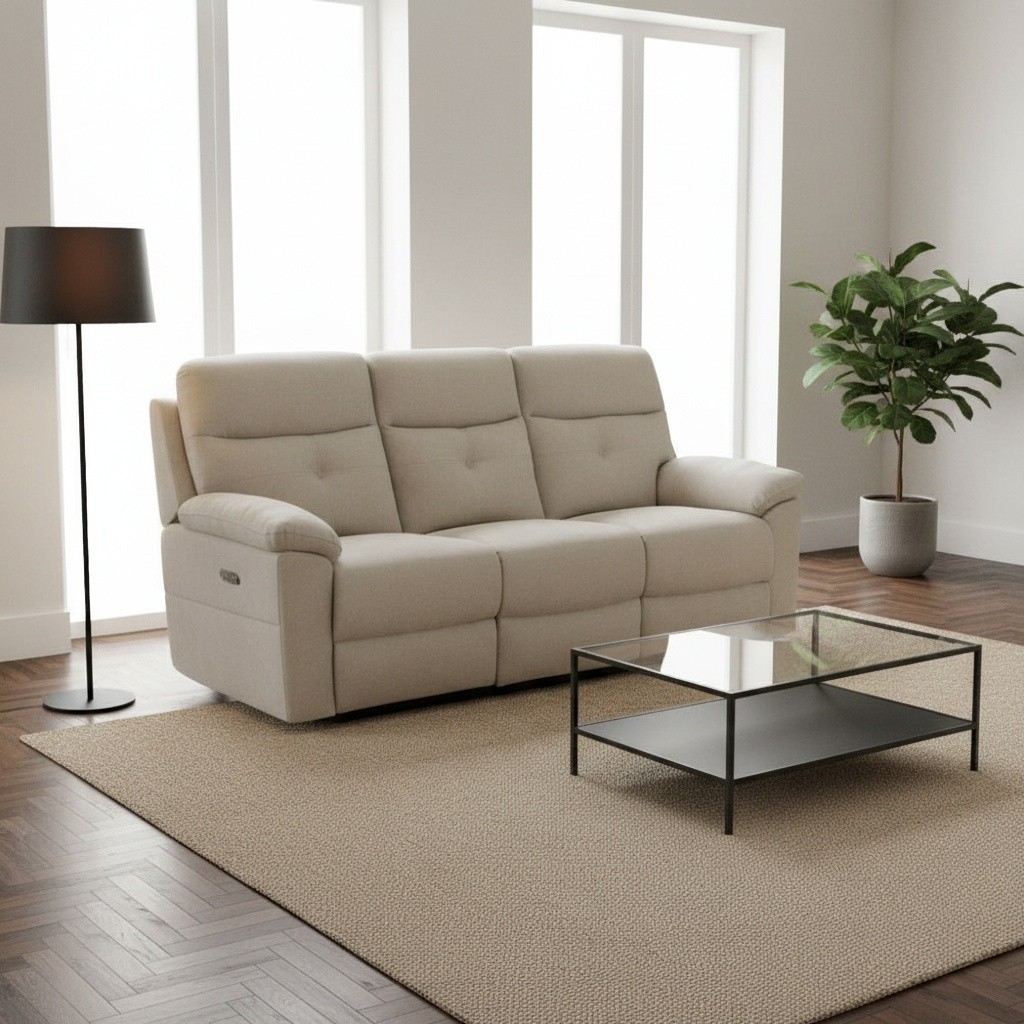 Divano 3 Posti Moderno in Tessuto 191x96x100 cm Beige  - Kayde DecHome