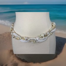 Vintage Y2K Chico's Seashell Pearly Beaded Chain Belt Beachy Women s M/L White