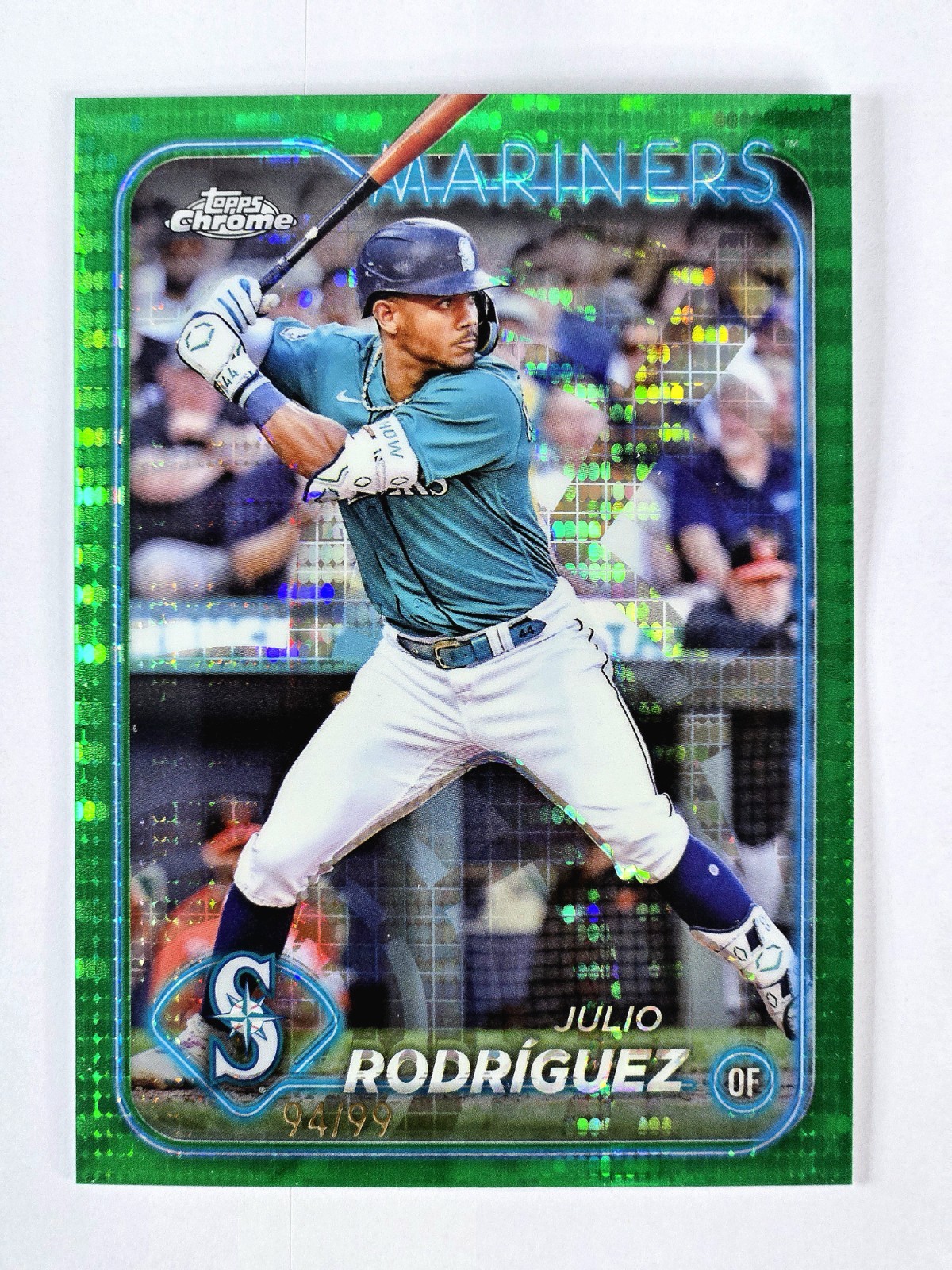 Julio Rodriguez 2024 Topps Chrome Green Sonar /99 #300 Seattle Mariners