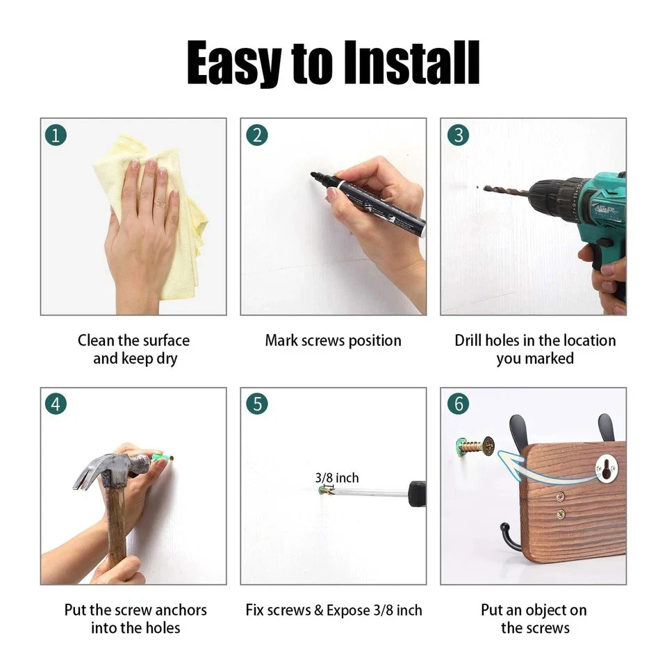 Perchero grande rústico 38,6" montaje en pared, ganchos largos de madera con 10 triples... Foto 4 de 4