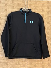 Under Armour Cold Gear Quarter Zip Pullover Black  Teal Youth Large