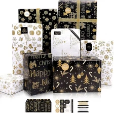 Christmas Wrapping Paper, 6 Sheets Black and Gold Gift Inches, 