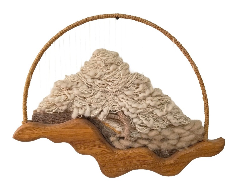 Vintage Handmade Fiber Art Wall Hanging The Cloud & Rainbow Signed Alice Krantz