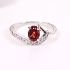 Oval Garnet Ring: 925 Silver with CZ Accents January Birthstone Ring Chrush Gift