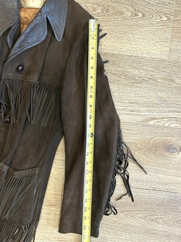 Giacca pelle scamosciata frange marroni vintage da donna XS/S di Susan Harvey Western - Foto 17 di 17