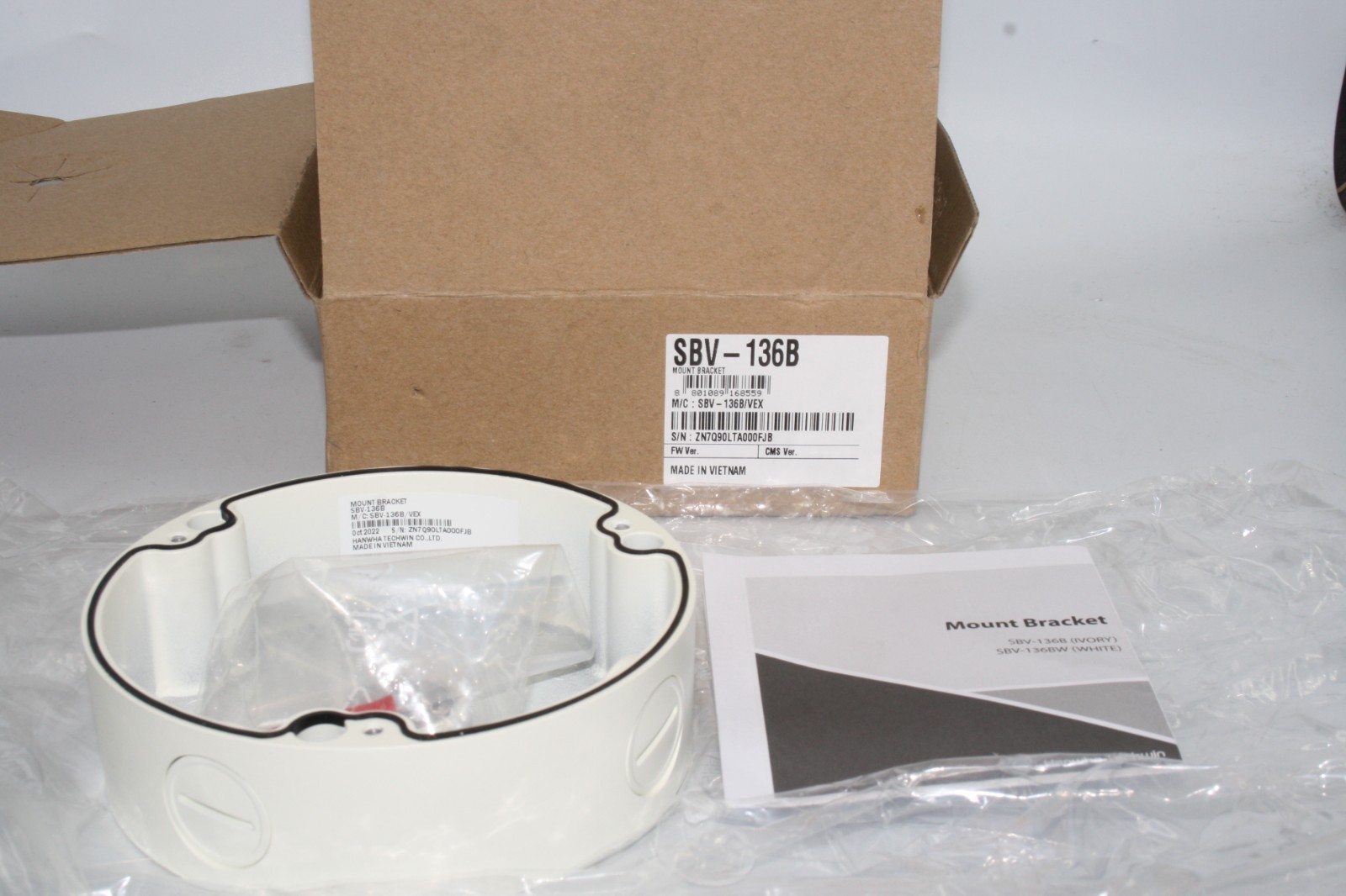 Hanwha SBV-136B Junction Box- IVORY -NEW- FREE UK MAINLAND DELIVERY