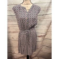 LOFT Womens Medium Purple Geometric Floral Rayon Sleeveless Shirt Dress