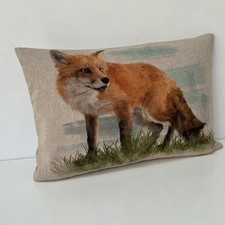 Fox Bolster Wildlife Cushion Cover Linen Look Fabric Cotton Rich Digital 12x18"