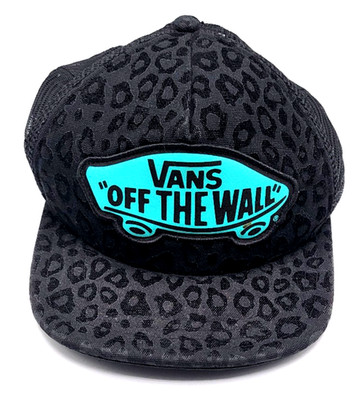VANS OFF THE WALL Women's Black Leopard Trucker Skater girl Hat Teal Logo Patch