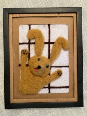 Needle Felted Happy Golden Dog Out of Window